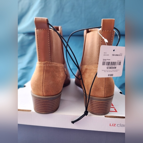 Liz Claiborne Womens Barrington Stacked Heel Booties honey ginger color - Picture 10 of 12